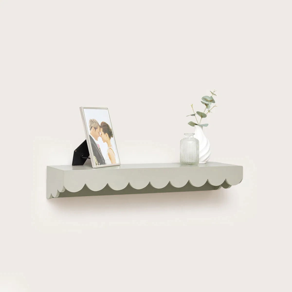 Large Taupe Scalloped Wall Storage Shelf – 61 cm Decorative Wall Unit