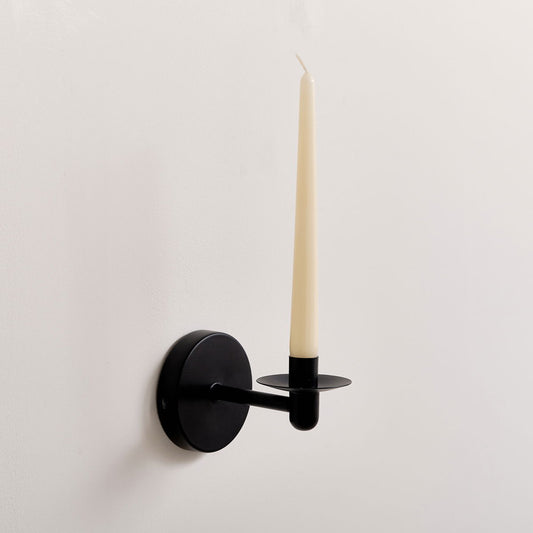 Round Black Metal Candle Wall Sconce – Decorative Wall Candle Holder