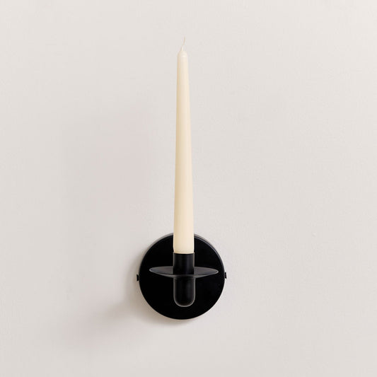 Round Black Metal Candle Wall Sconce – Decorative Wall Candle Holder