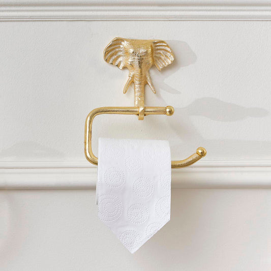 Metallic Gold Elephant Toilet Roll Holder – 18 x 19 cm Decorative Bathroom Accessory